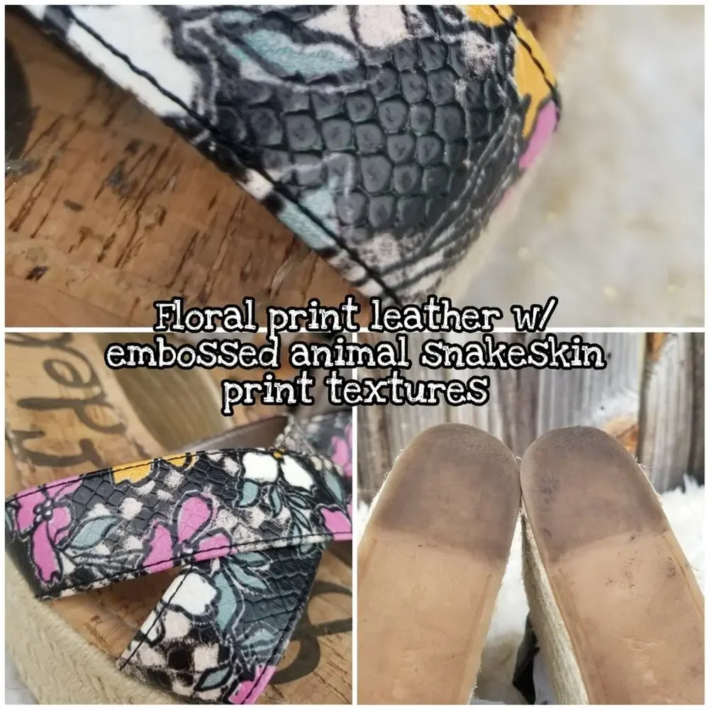 Platform Wedge Espadrille Sandals Sam Edelman Destin Size 10 Black Leather Strap